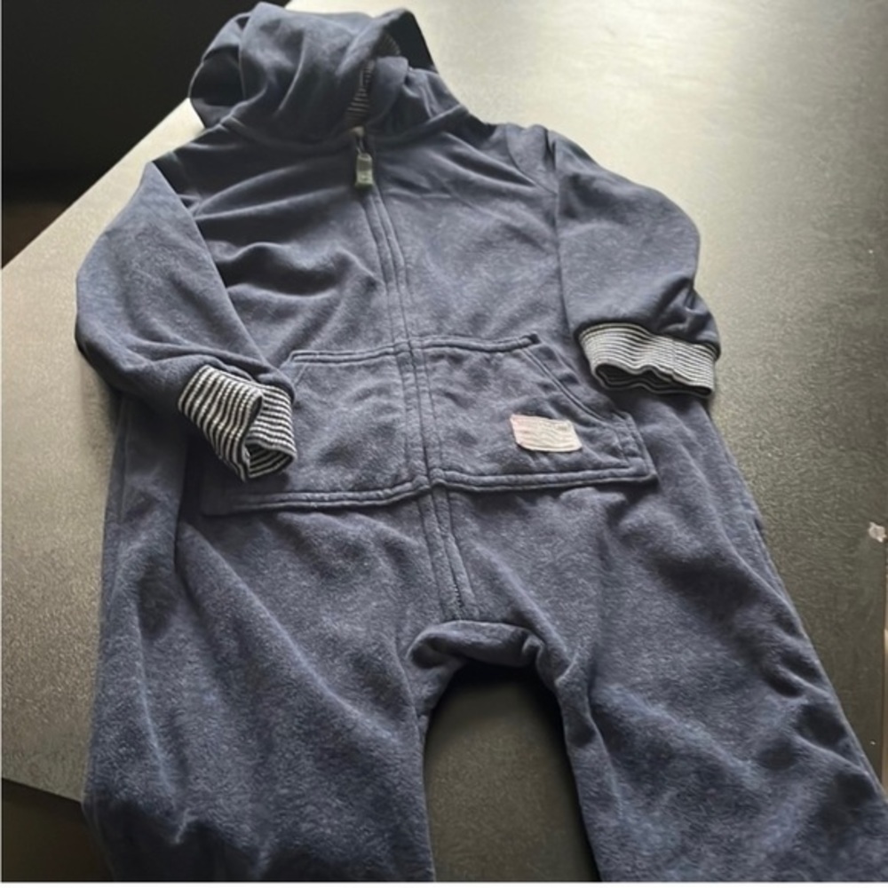 Carters Navy Fleece Hooded Dinosaur One Piece W/ Front Pocket II